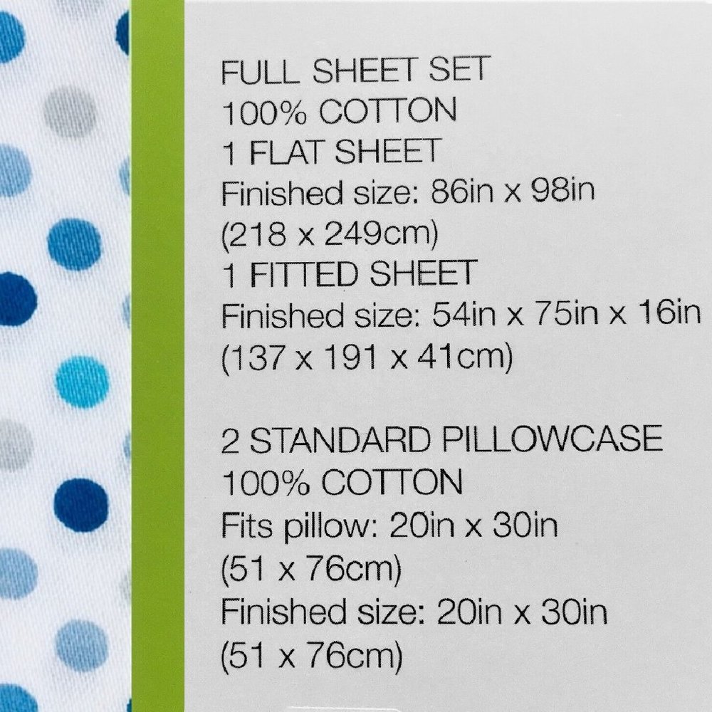 brand new 4-pc Charter Club Dot-Print 100% Cotton FULL Sheet Set - Blue on White - Picture 3 of 9